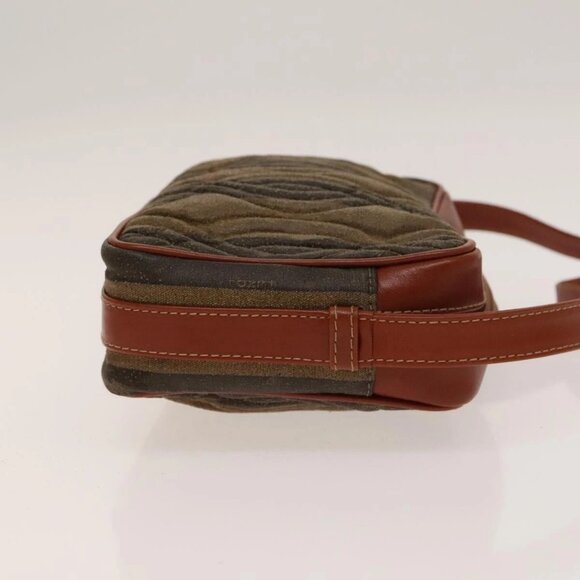 FENDI Pecan Canvas Shoulder Bag Coated Canvas Black Brown gold Auth 138323 - Picture 6 of 16